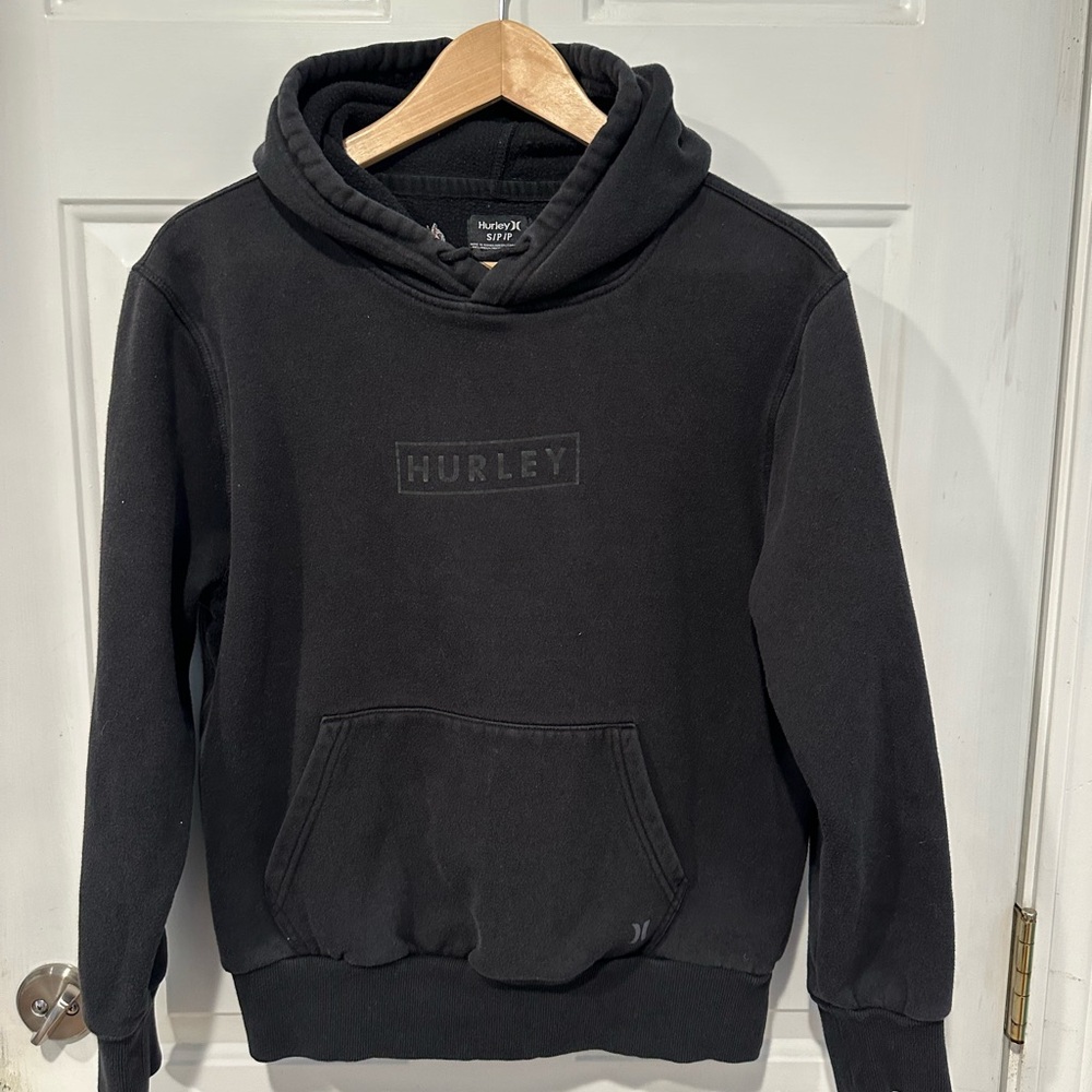 Hurley Black Sweatshirt with Hood and Ribbed Cuffs